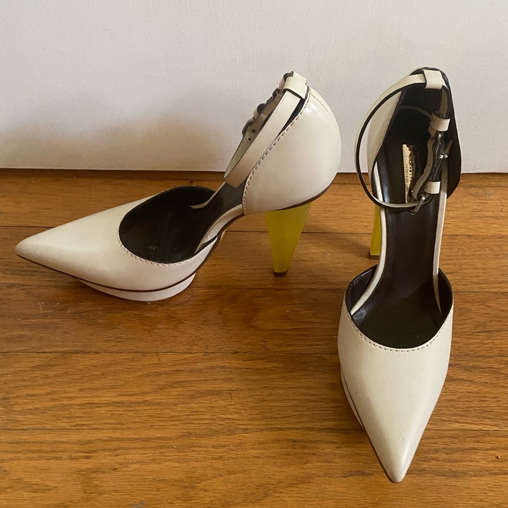 Calvin Klein Collection Runway Pumps with yellow resin heel